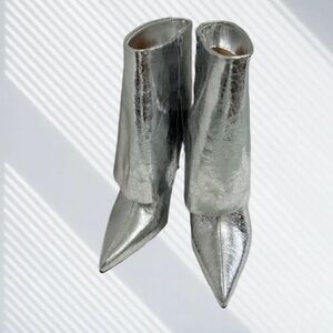 INC International Concepts Women’s Sabeel Cuff Booties Silver Crinkle Stiletto